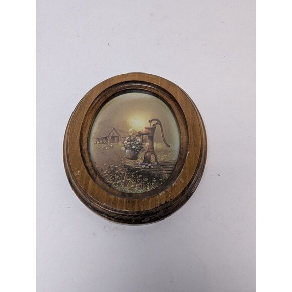 Vintage Wood Framed Art Water Pump 6" by 7" - Picture 1 of 4